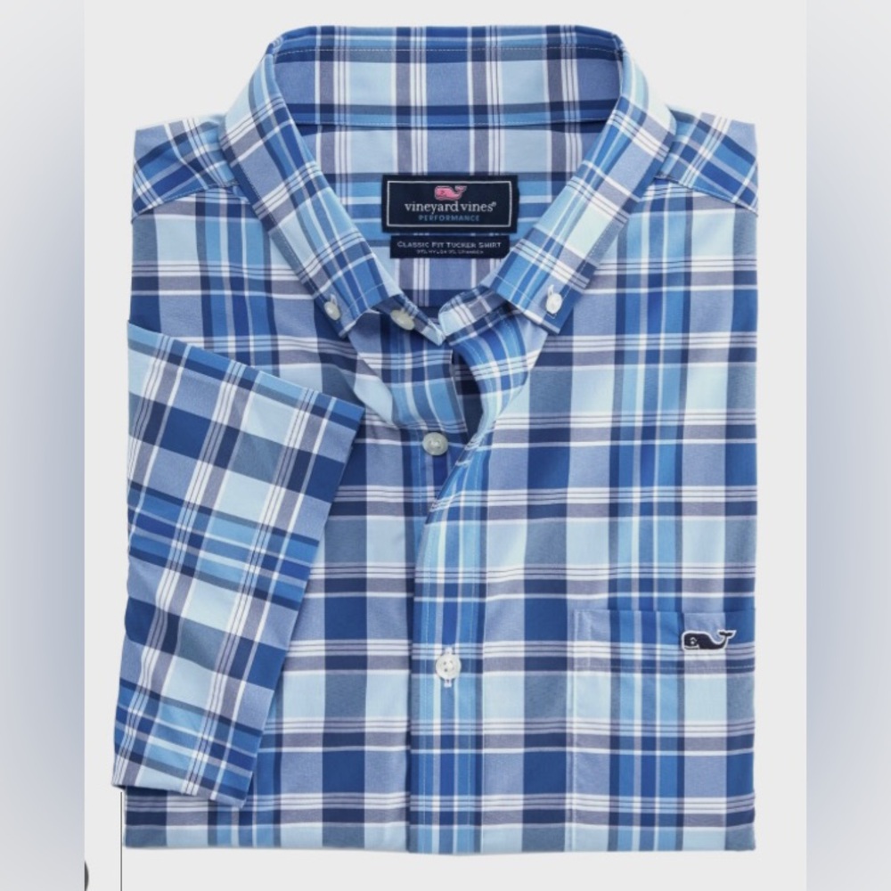 Vineyard Vines Performance Tucker Plaid Short-Sleeve Topsail On-The-Go Shirt M
